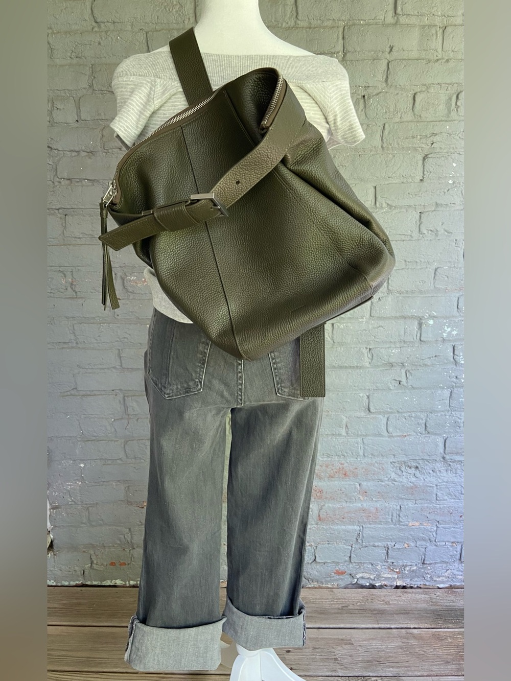ALLSAINTS Anouck Leather Sling Olive Green